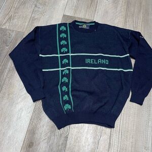Vintage Blarney Castle Designs wool blue green Ireland knit sweater XL